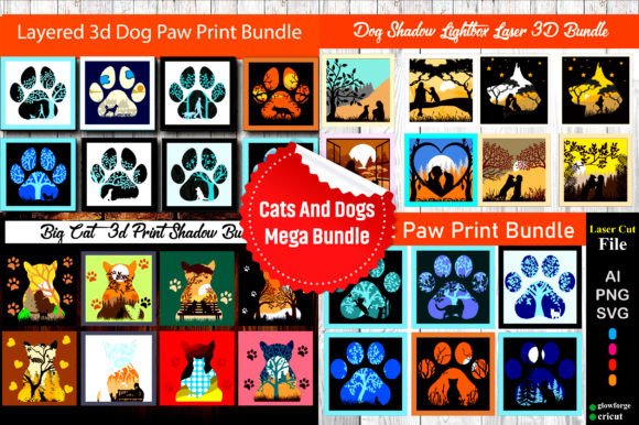 30 Set Cute Cats and Dogs Mega Bundle: 3D SVG Shadow Boxes