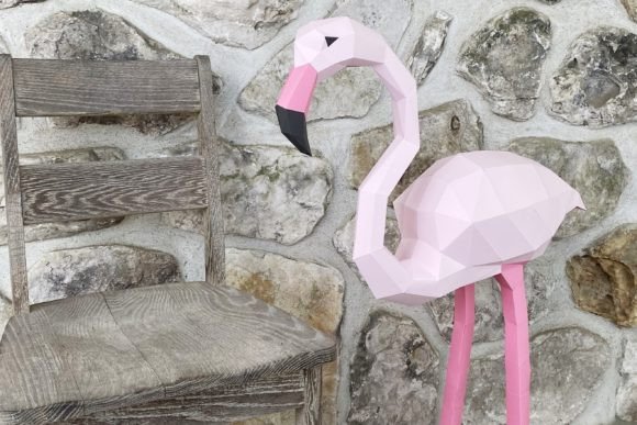 Flamingo Full Body Paper Sculpture: 3D SVG Animals