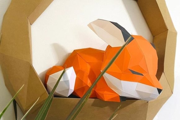 Fox on Tree Paper Sculpture: A 3D SVG for Animals