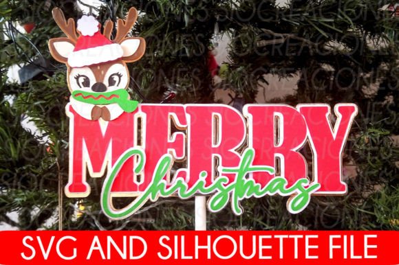 Merry Christmas Reindeer Caketopper 3D SVG