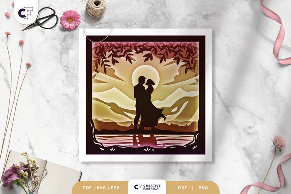 Valentine's Couple 3D Shadow Box SVG for Holidays