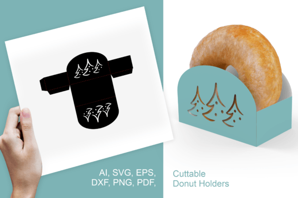 Xmas Trees Donut Holder Template: 3D SVG for Gift Boxes