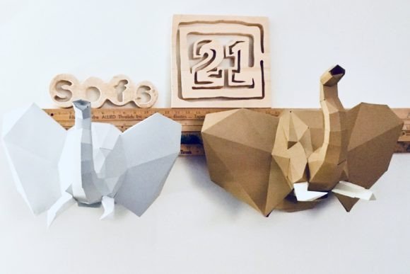 Young and Old Elephant Heads Paper Sculpture: 3D SVG Animals